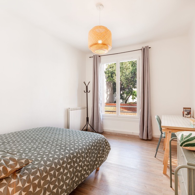Chambre lumineuse avec vue jardin — Colocation étudiante Mourillon Toulon